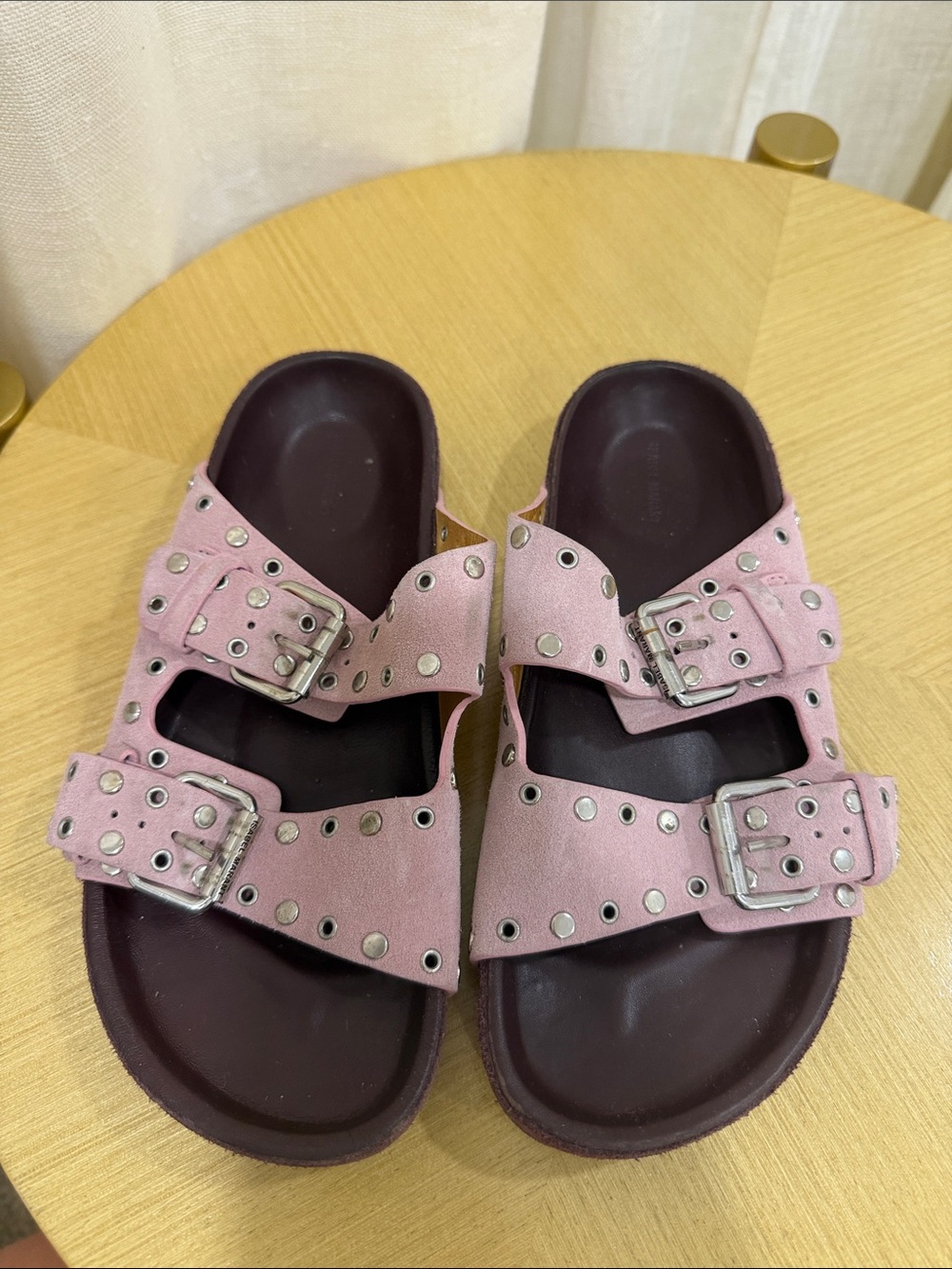 Isabel Marant Pink Studded Double-Buckle Slide Sandals